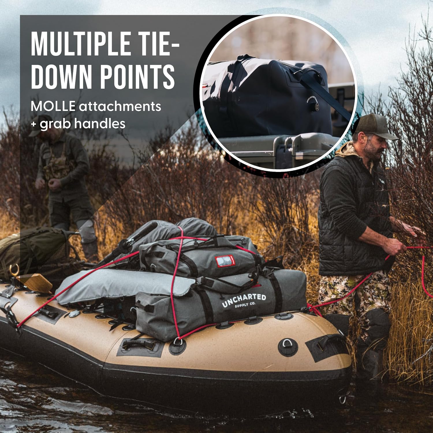 Uncharted Supply Co. The Vault Waterproof Duffel Bag - Airtight bag with Backpack Straps, Carry-On Size, Perfect for travel, boating, camping, recreation. (Black, 65L)