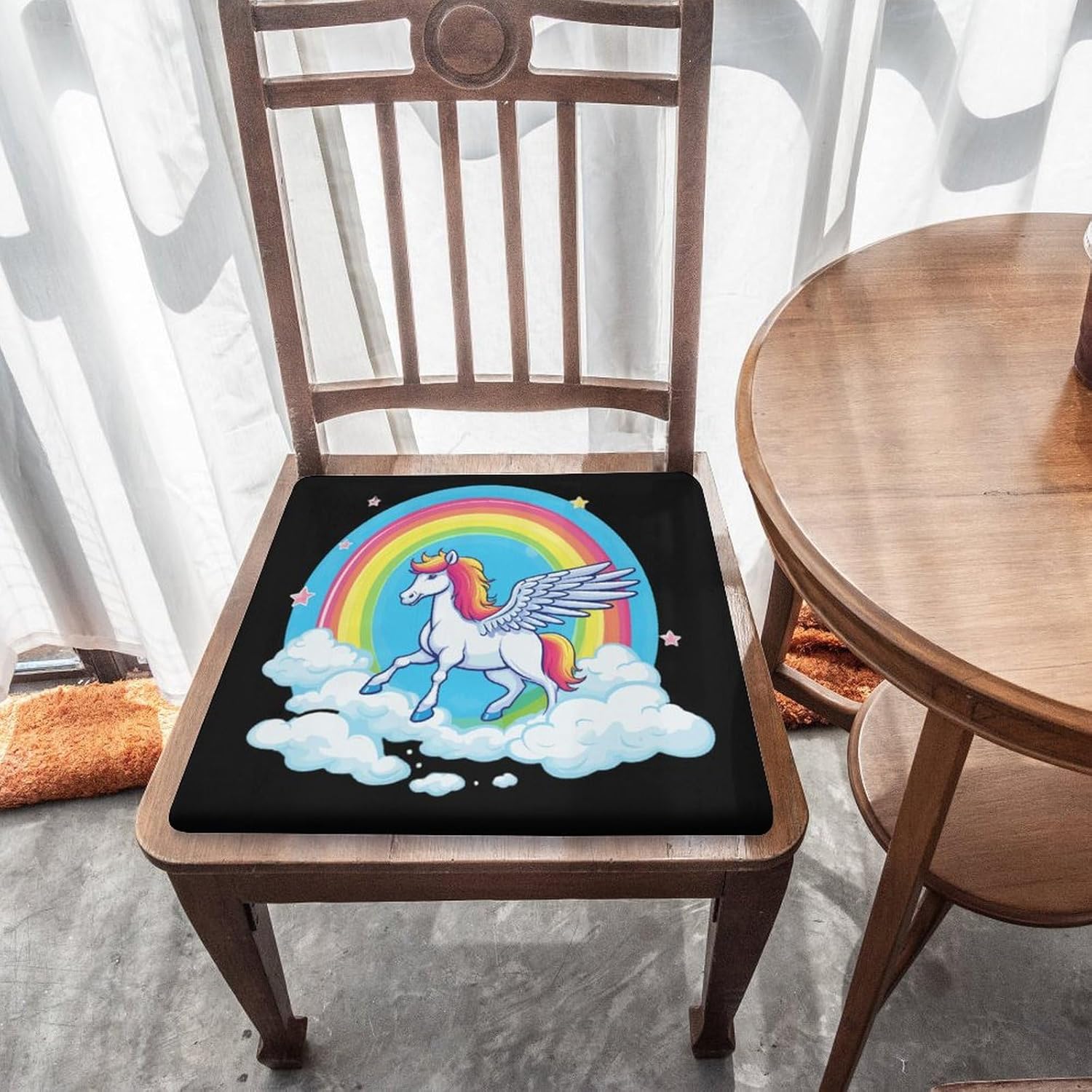Rainbow Pegasus Floor Pillow Meditation Yoga Cushion Square Chair Cushion Pillows Seating for Adults