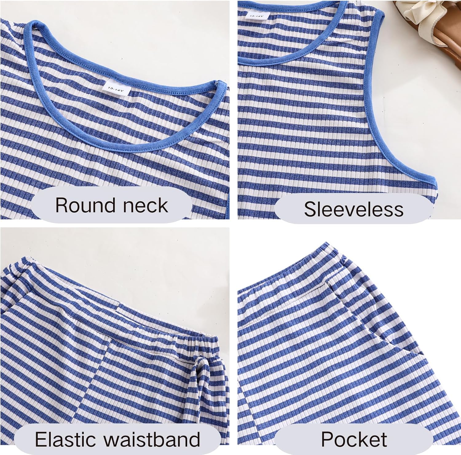 Size 7-14 Girls 2 Piece Outfits Summer Striped Lapel Short Set Cute Teen Girl Clothing Set