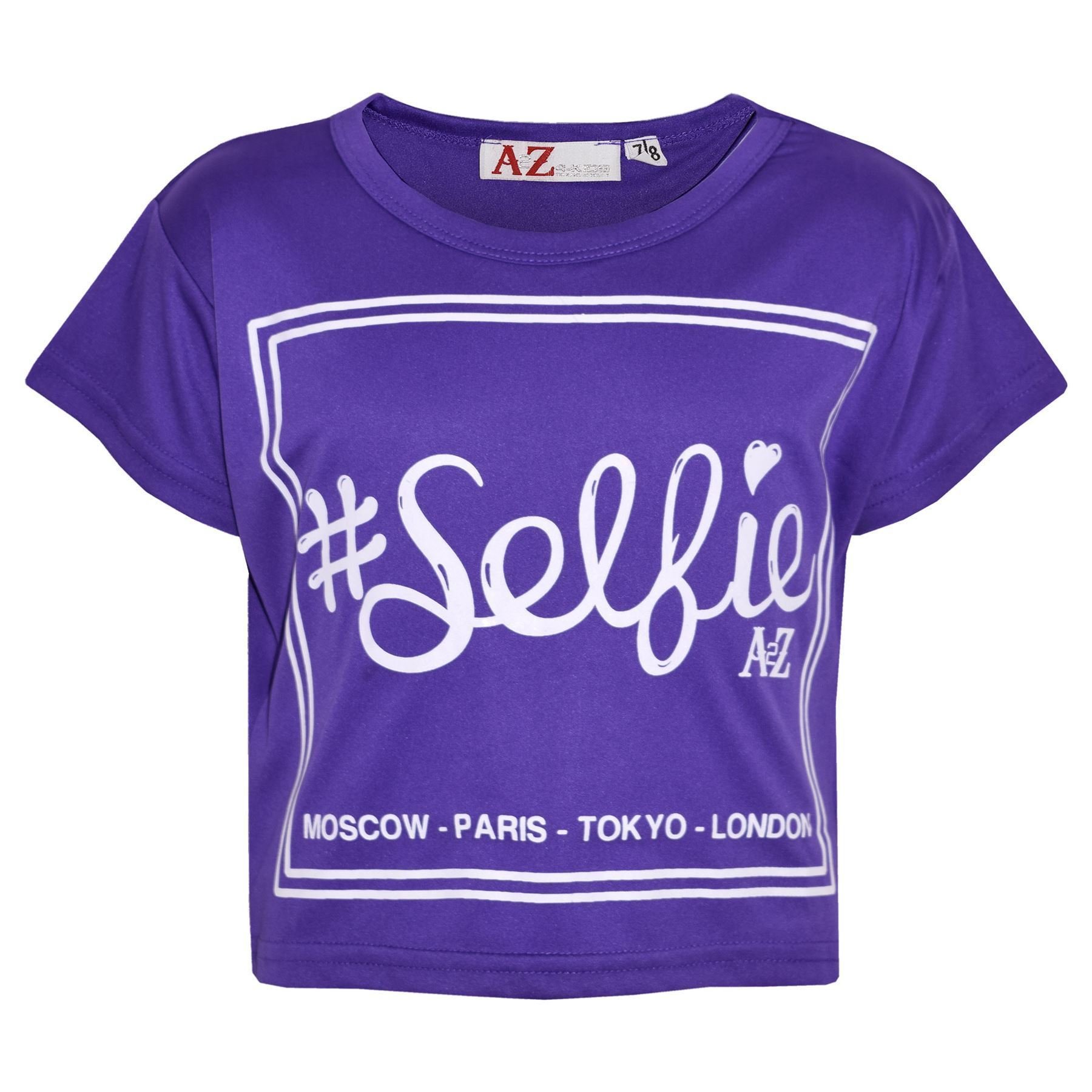 A2z 4 Kids Girls Purple Top Kids #Selfie Print Stylish Fahsion Trendy T Shirt Crop Top 7-13 Years