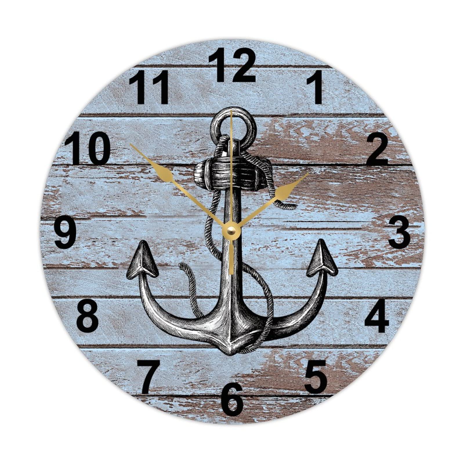 Horloge murale ronde en bois plage silencieuse pendule murale decoration cuisine 38cm