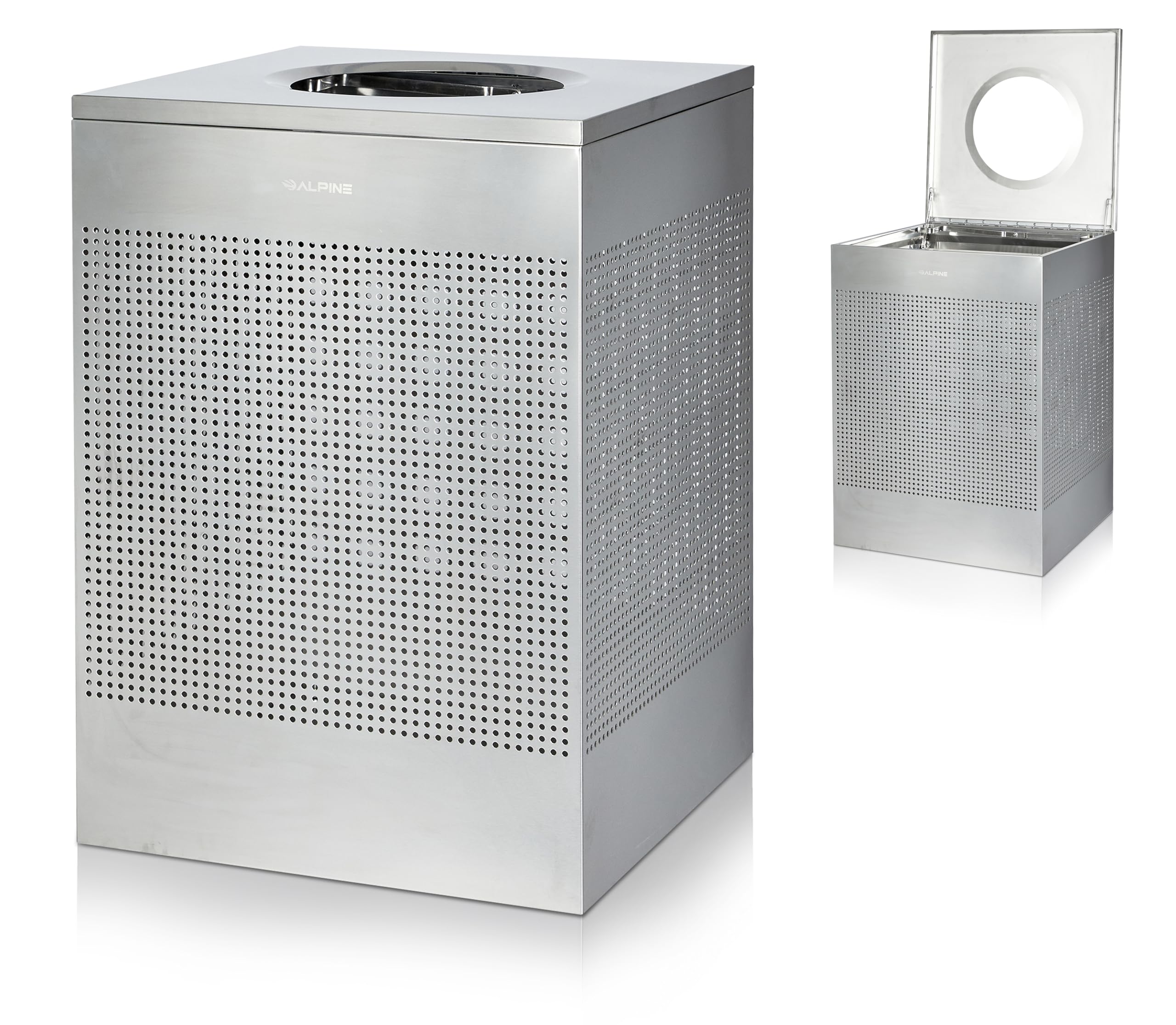 Alpine Stainless Steel Commercial Trash Can - Large Perforated 40 Gallon Trash Can Open Top Heavy Duty Garbage