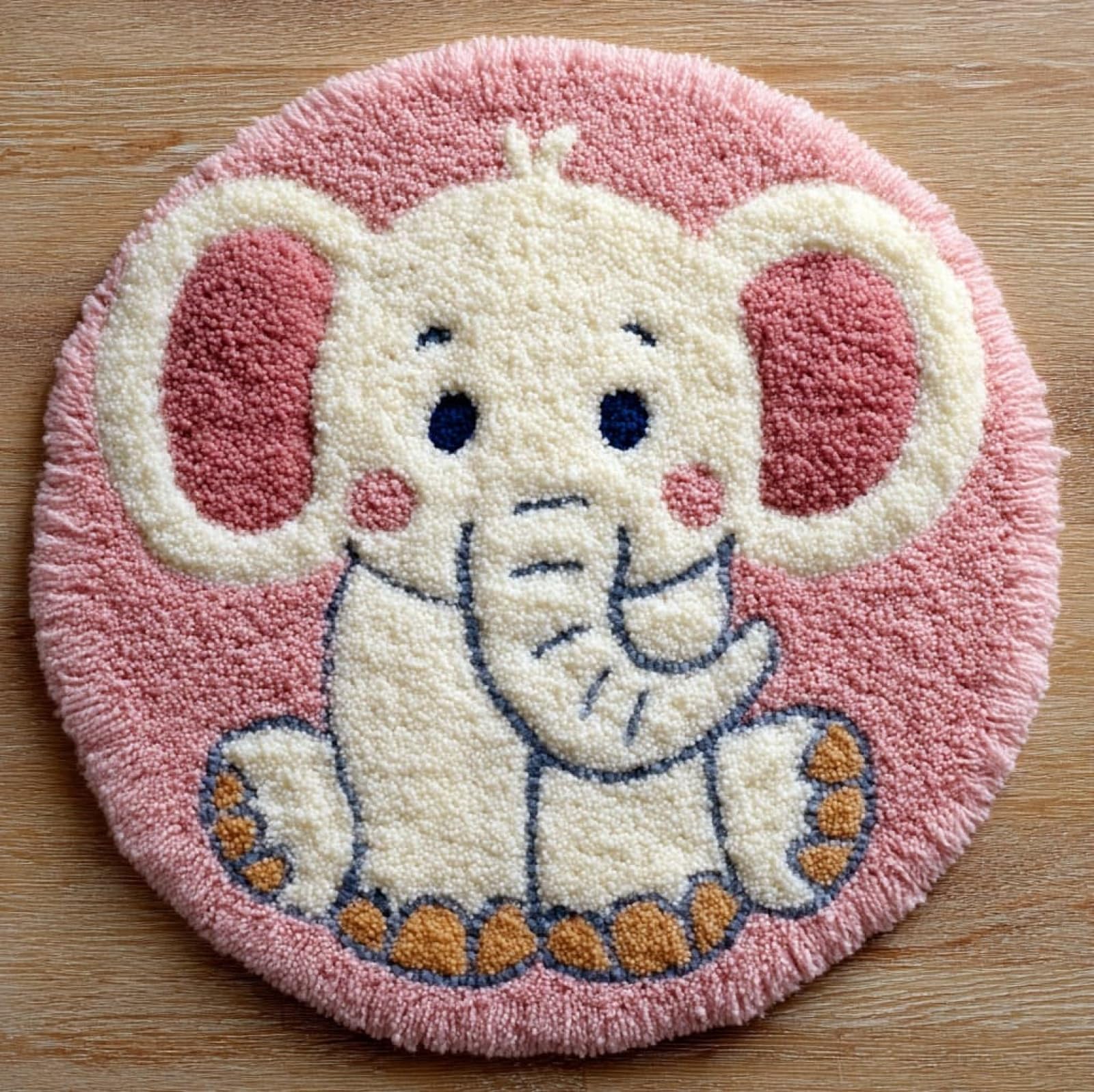 WallustrioaW Latch Hook Rug Kits for Adults Kids,Cartoon Elephant,Latch Hook Cushion Kits,DIY Yarn Cushion Crochet for Home Decoration,50x50cm
