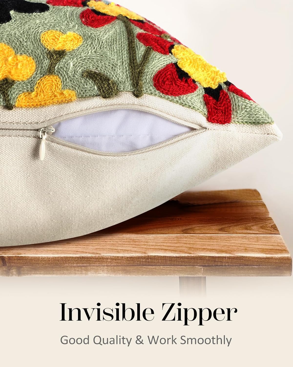 Embroidered Throw Pillow Cover - 18x18 Decorative Pillow Cover with Zipper Aesthetic Cute Design Boho Spring Summer Throw Pillowcase for Living Room Couch Sofa Bed, Flower Cats - Image 3