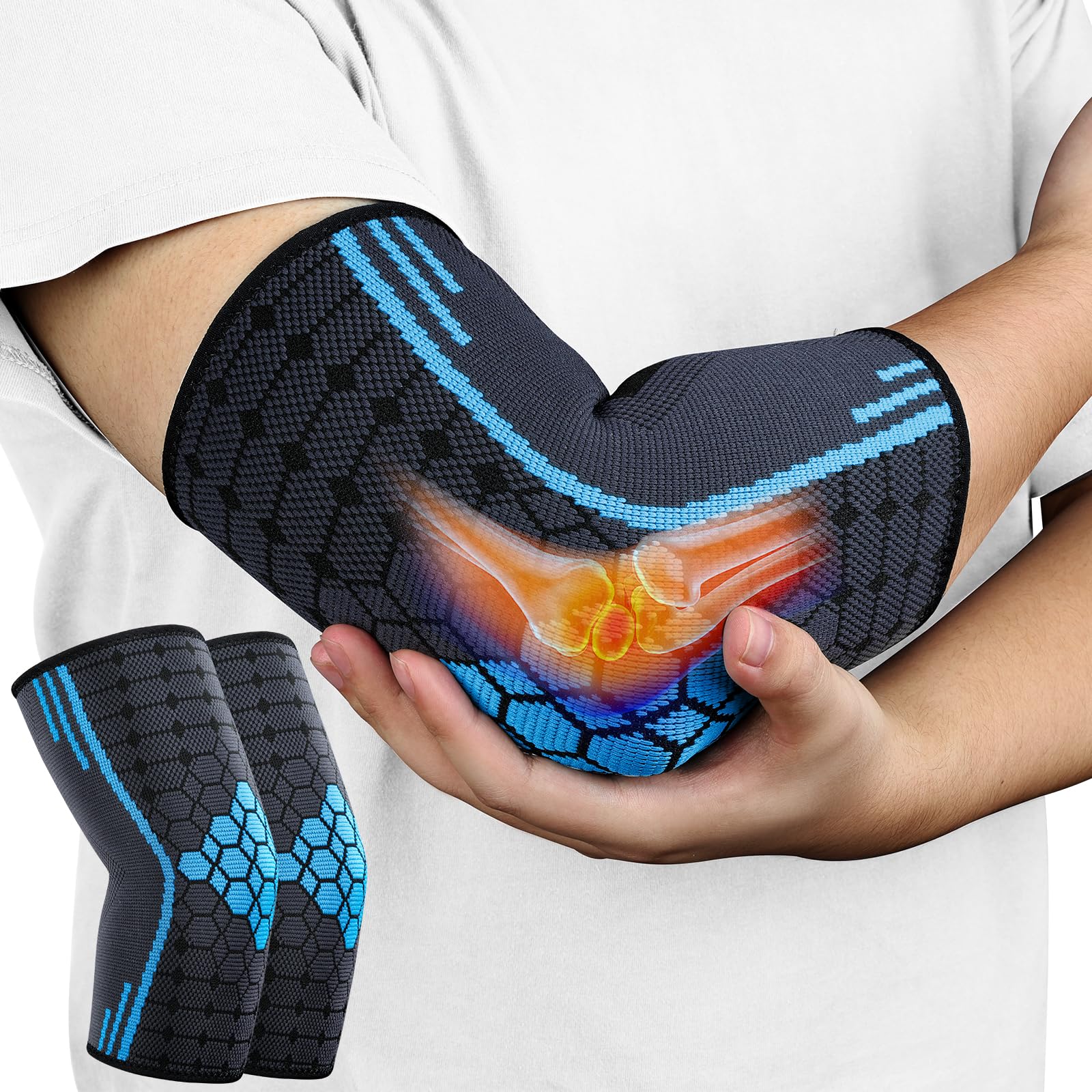 AOOWU 2 Stücke Ellenbogenbandage, Tennisarm bandage für Damen Herren, Kompression Ellenbogen Bandage für Arthritis, Sehnenentzündung, Ellenbogenschoner für Sport, Golferarm, Tennisarm Armbandage(L)
