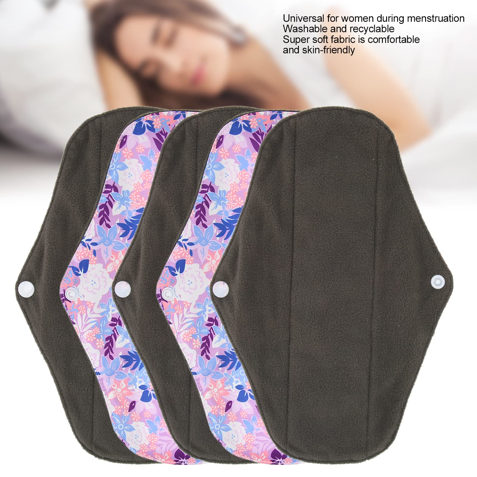 5 Szt. Zmywalne Podpaski Menstruacyjne dla Kobiet Oddychająca Tkanina Bambusowa z Węglem Drzewnym Szczelna, Długa Chłonna Podpaska Wielokrotnego Użytku do Intensywnego Przepływu w Nocy Po(M21)