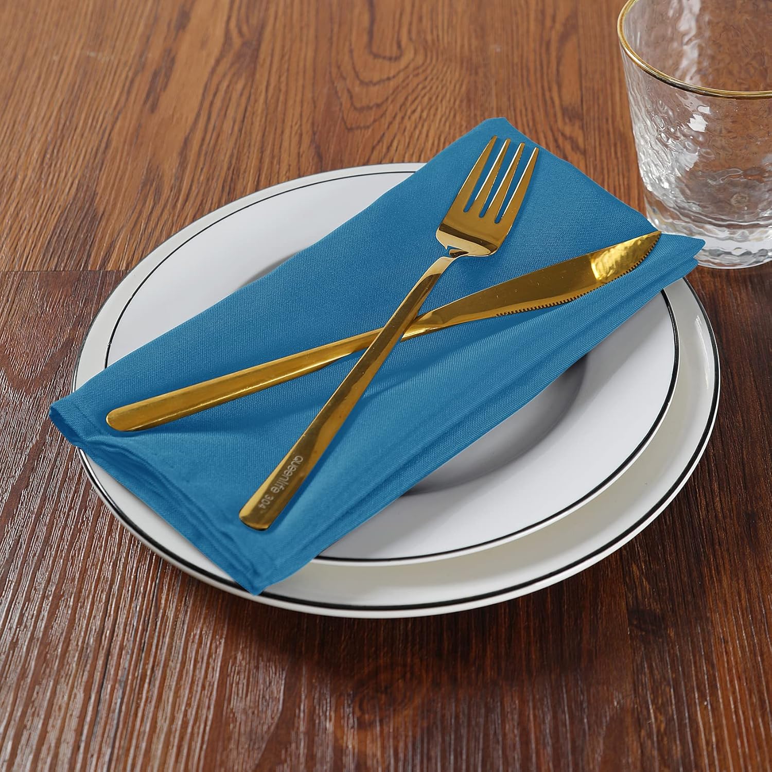 Cloth Napkins 17x17 inch Washable Polyester Dinner Napkins Soft Table Napkins for Wedding Party Dining Banquet(Mediterranean Blue,100PCS)