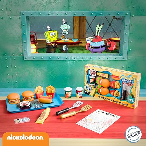 Miniatura 9 de Lollipop Spongebob - Juego de cocina para niños, comida interactiva con 2 hamburguesas Krabby Patty, batido de espuma de mar, papas fritas de algas,