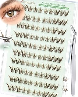 Obeyalash Brown Adhesive Eyelash Groups, Fox, Eye Press on Cluster Eyelashes C Curl Brown Cluster Lashes Fox Eye Without Glue, Eyelash Extension DIY with Tweezers (G-JWT)