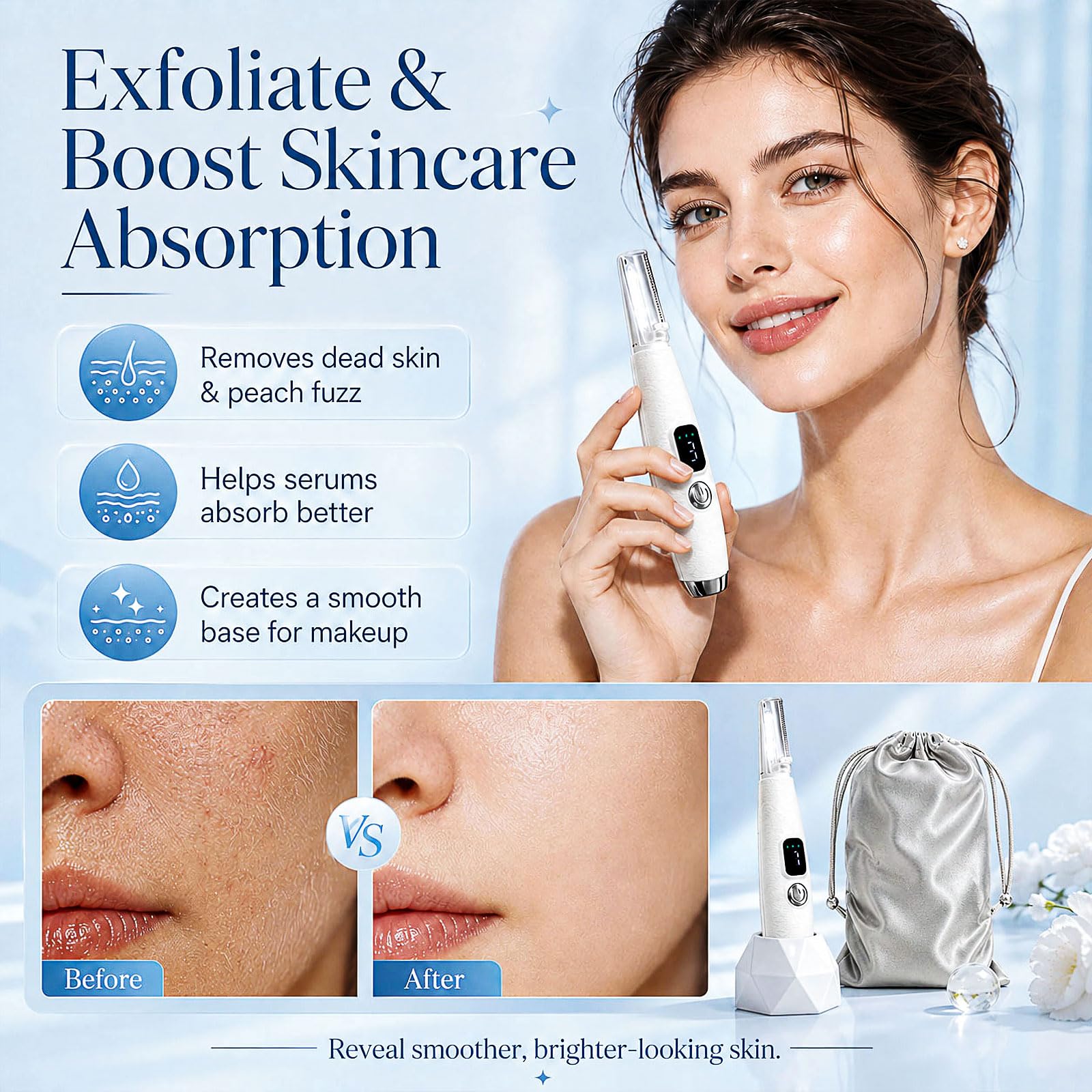 Sonic Dermaplaning - Maquinilla de afeitar para mujer, removedor de vello facial con 12 recambios