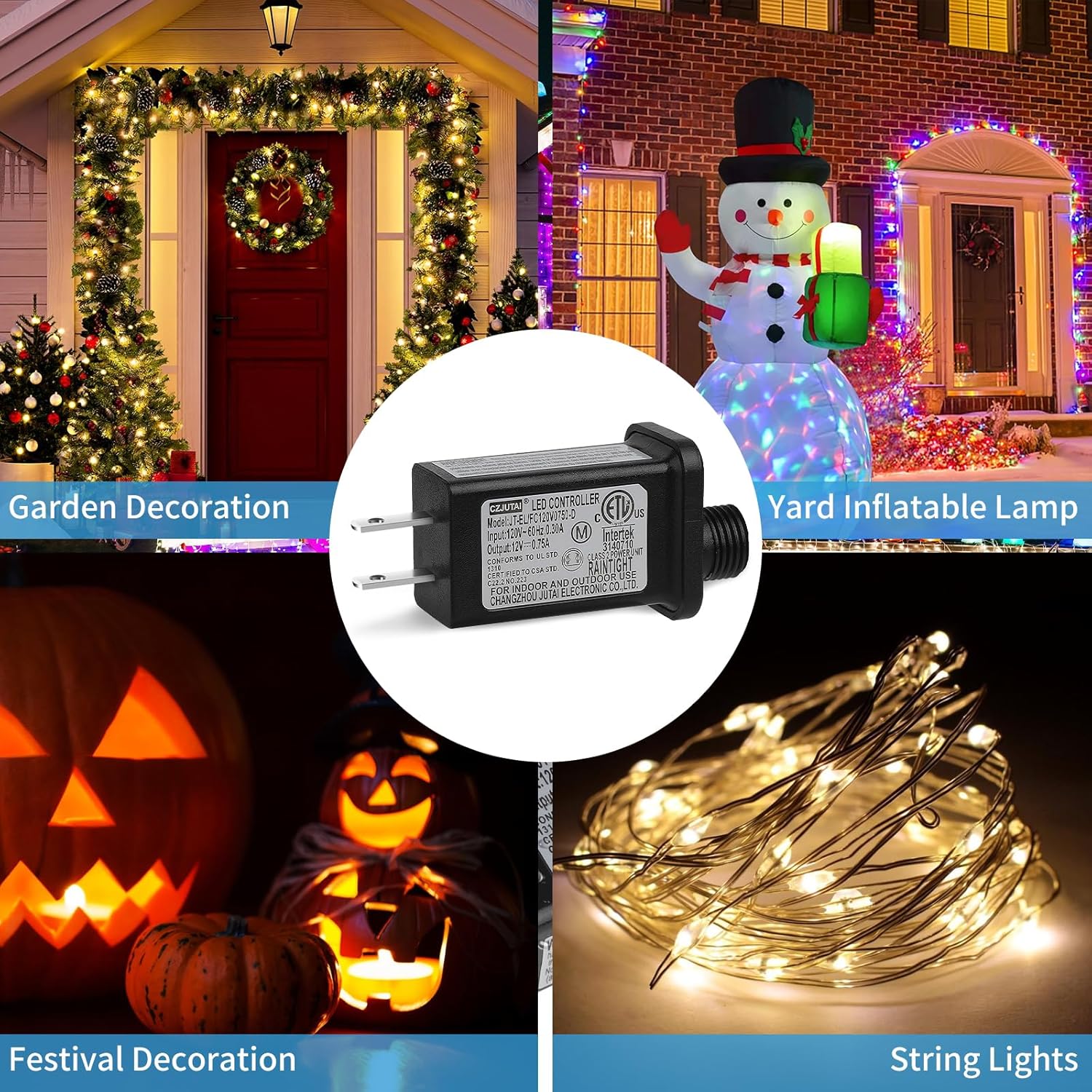 12V 9W Class 2 Power Supply 2 Pack, 8 Modes Supply DC Low Voltage Transformer IP44 Power Adapter Driver for Inflatable Indoor/Outdoor Decor Lights Christmas LED Strip, IP44 Waterproof, ETL Listed