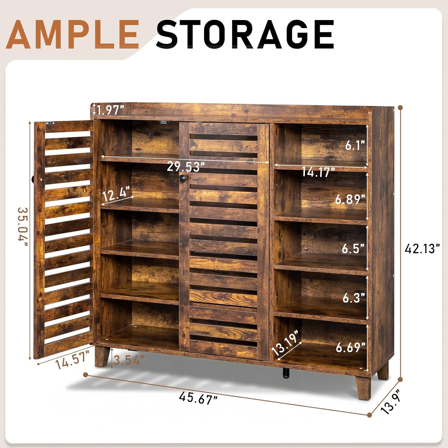 Karl home 5-Tier Shoe Storage Cabinet, Farmhouse Rack Organizer Cabinet with 5 Side Cabinets, Tabletop Baffle, Corrosion-Resistant Wood Finish, Hidden Storage for Entryway