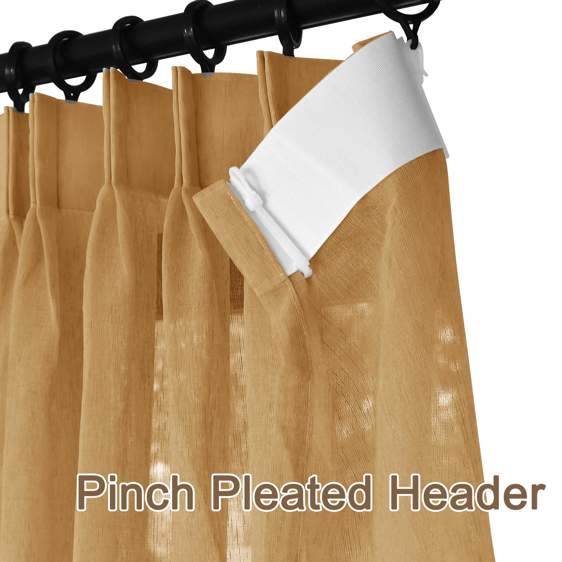 160 cm de lino sintético semitransparente a rayas | Cortinas filtrantes de luz para puertas, cocinas y patios | Diseño plisado Ele Pinch de 106.7 cm de ancho, roble Buff 1 panel