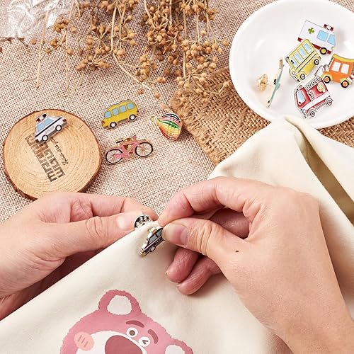 Miniatura 5 de PH PandaHall 15 broches esmaltados de aleación, 15 estilos OVNI dirigible fuego vehículo temático de aleación esmaltada, pasadores de botón de