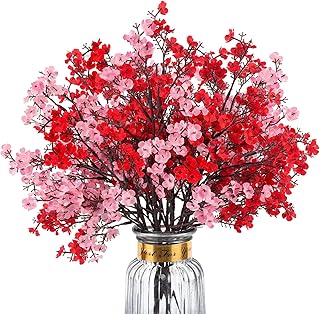 8Pcs Babys Breath Fake Artificial Flowers, Real Touch Red Pink Mix and Match Plants Silk Flowers for Vase Home Office Wedding Indoor Outdoor Centerpiece Table Mother's Day Decoration