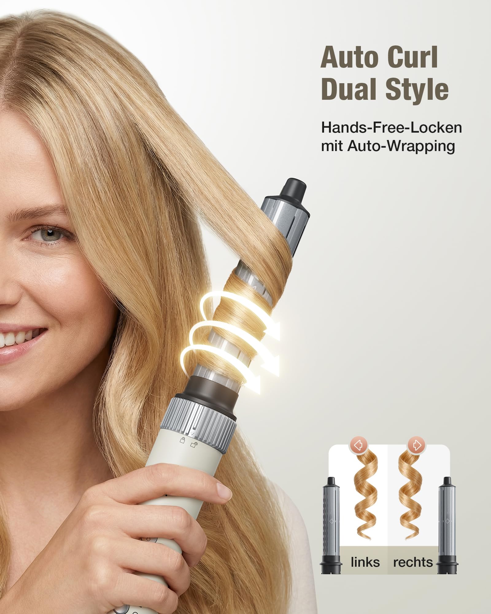 6-in-1 Hairstyler, Airstyler, Lockenstab, 110000 U/Min Hochgeschwindigkeit Lonen Föhn Locken oder Glätten, Föhnbürste Warmluftbürste Rundbürstenföhn Lockenföhn Haartrockner- Cremeweiß