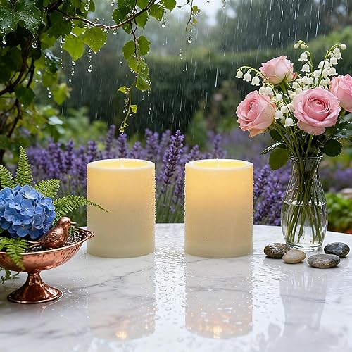 Miniatura 4 de CFDECOR Velas de pilar sin llama parpadeantes con control remoto y temporizador, impermeables, de plástico para exteriores e interiores, velas LED
