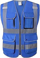 Vista 9 de Chalecos de seguridad retroreflectantes Clase 2 con 9 bolsillos y cremallera frontal ANSI/ISEA 107-2015 (rojo-3, 3XL)