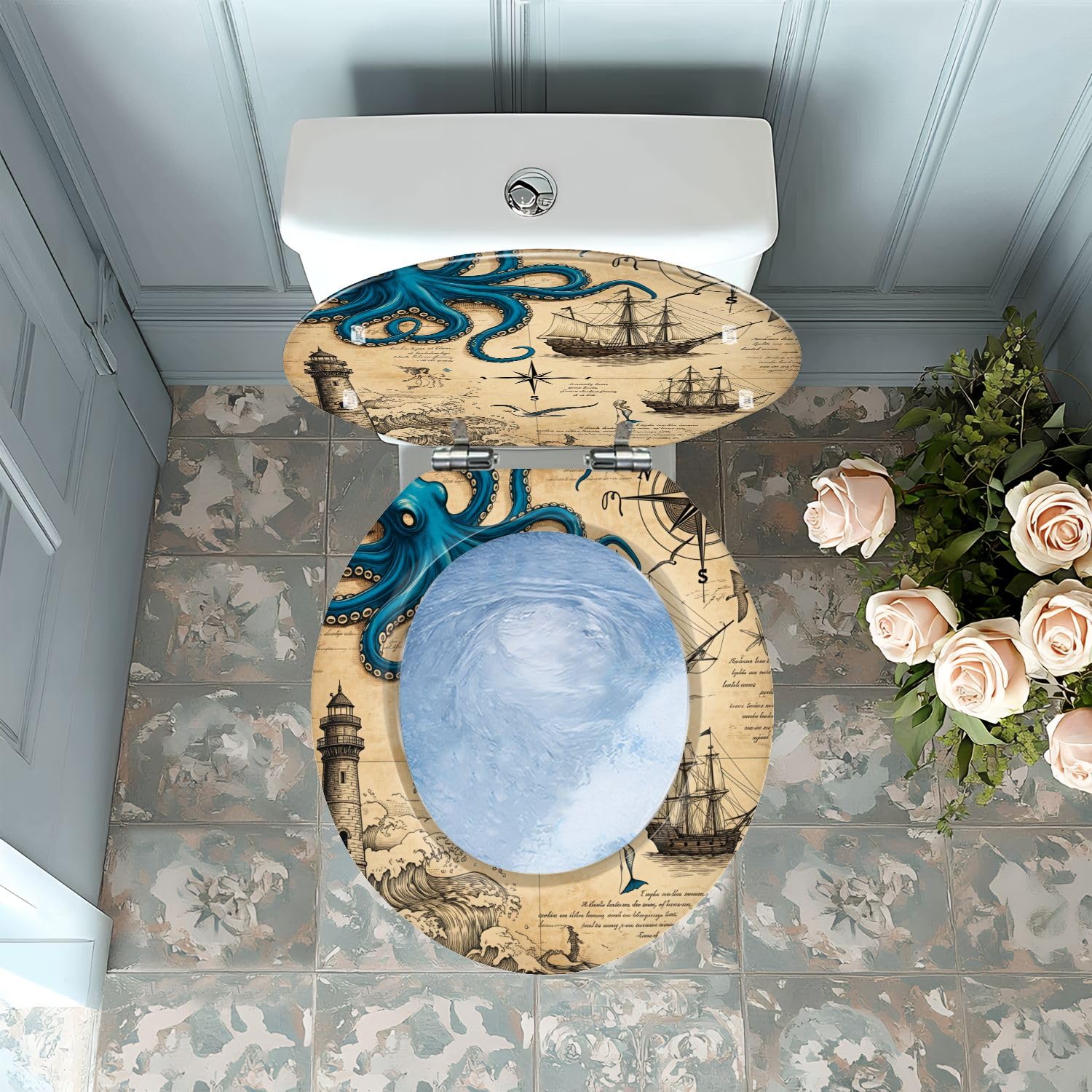 Asiento de inodoro redondo de resina, decoración náutica para el baño del