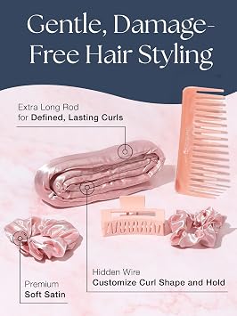 Black Curly Detangling Brush and Detangling Brush with Heatless Curling Kit – Complete Hair Care Bundle for Smooth Styling and Effortless Heat-Free Curls