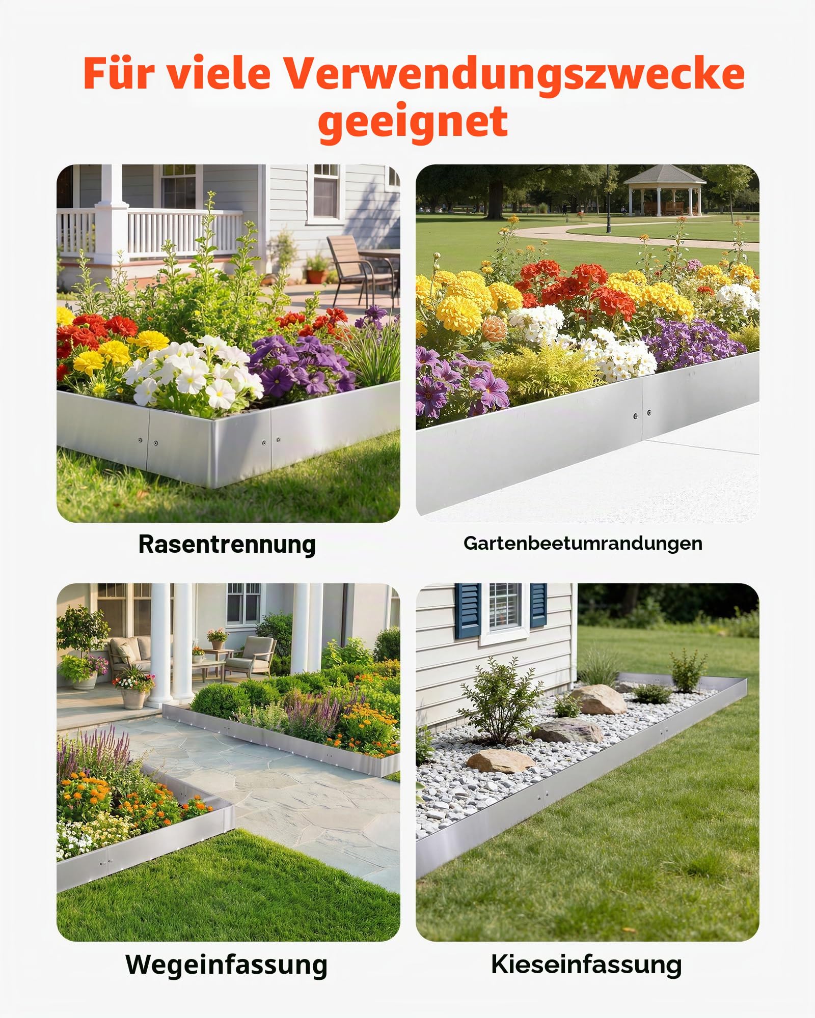 VEVOR Rasenkante, 10er-Pack, 100x23 cm Beeteinfassung, Cortenstahl Beetumrandung mit 11 Verbindungsplatten, Beetbegrenzung Rasenbleche Mähkante Metall Gartenpalisade für Blumenbeete & Gartenwege