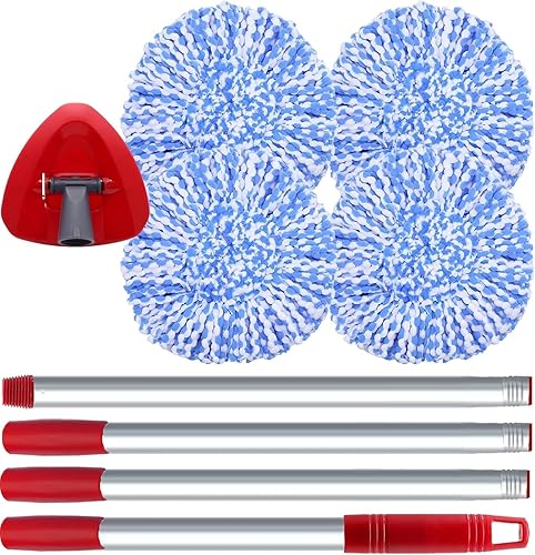 Miniatura 8 de Paquete de 4 cabezales de repuesto para trapeador giratorio O Cedar 1 tanque, mango de trapeador de 30 a 58 pulgadas y base de trapeador compatible