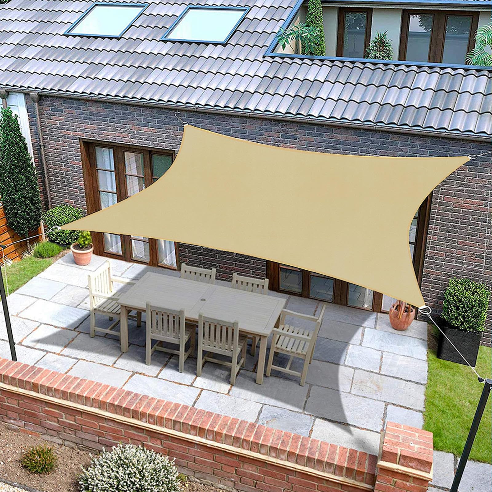 Voile de terrasse marron contre la chaleur et la pluie avec matériel 5x6m