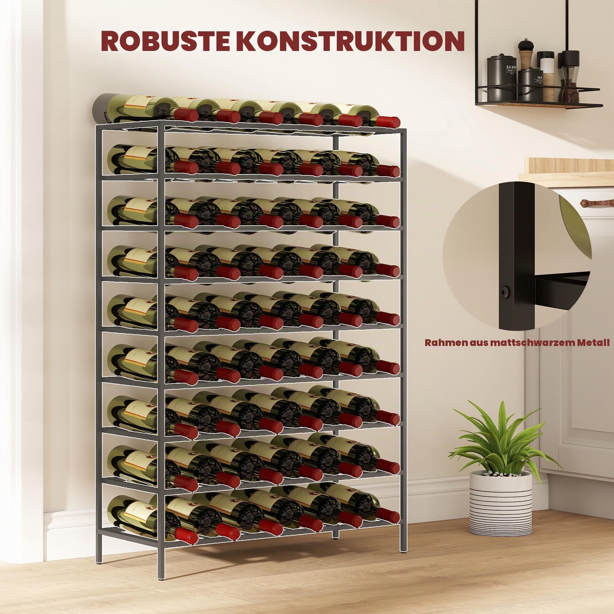 HOMCOM 9-stöckiges Metall-Weinregal 54 Flaschen freistehend Schwarz