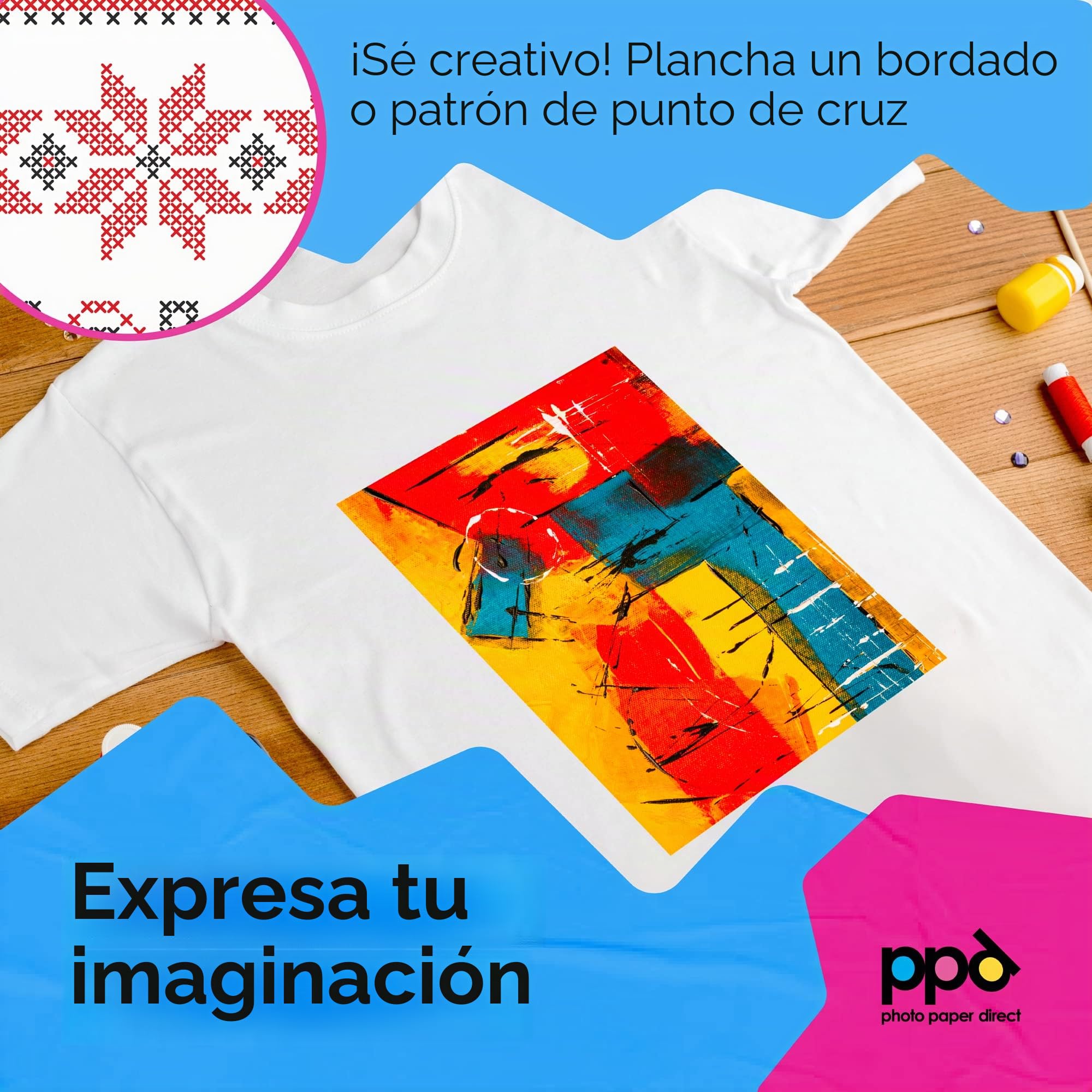 PPD A4 x 10 Hojas de Papel de Transferencia Térmica Para Camisetas, Mascarillas y Tejidos Claros - Para Impresoras de Inyección de Tinta Inkjet - PPD-1-10