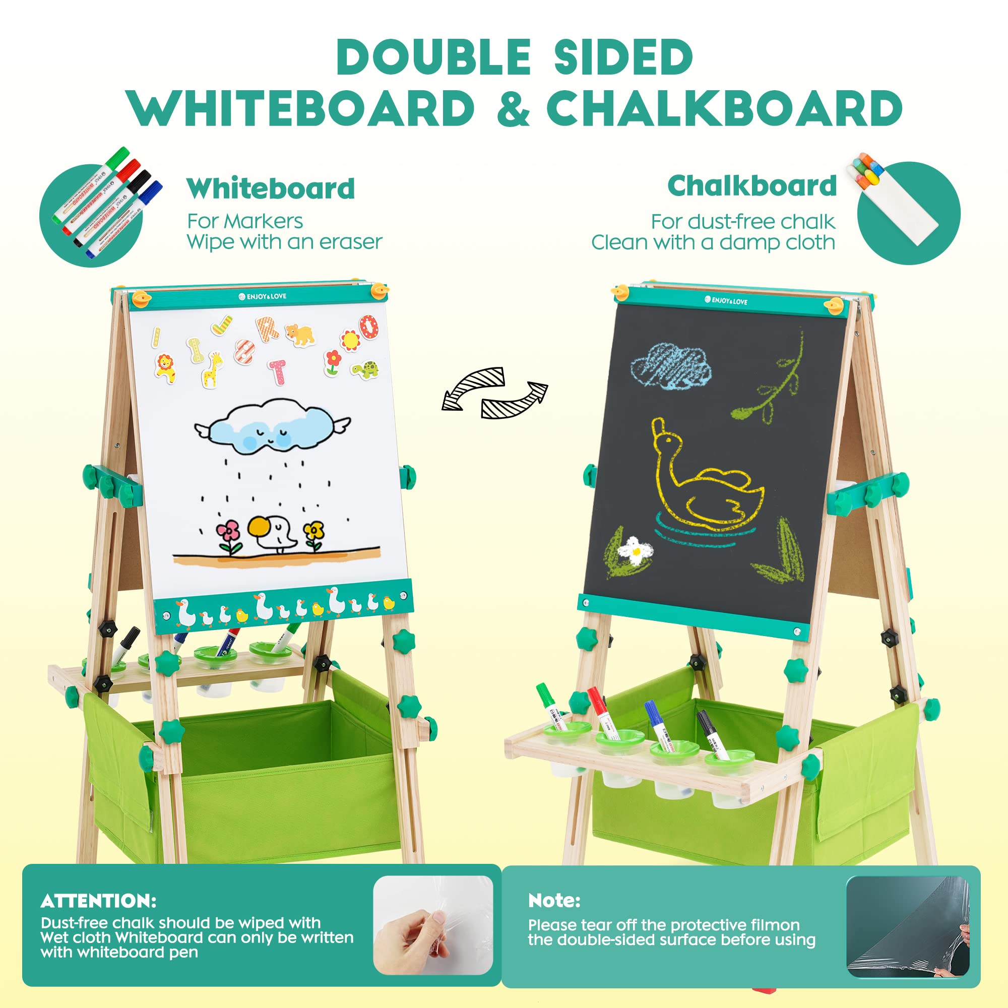 Holzstaffelei Für Kinder Doppelseitig – Höhenverstellbar Mit Magnetischer Kreidetafel & Malfläche, In Pink