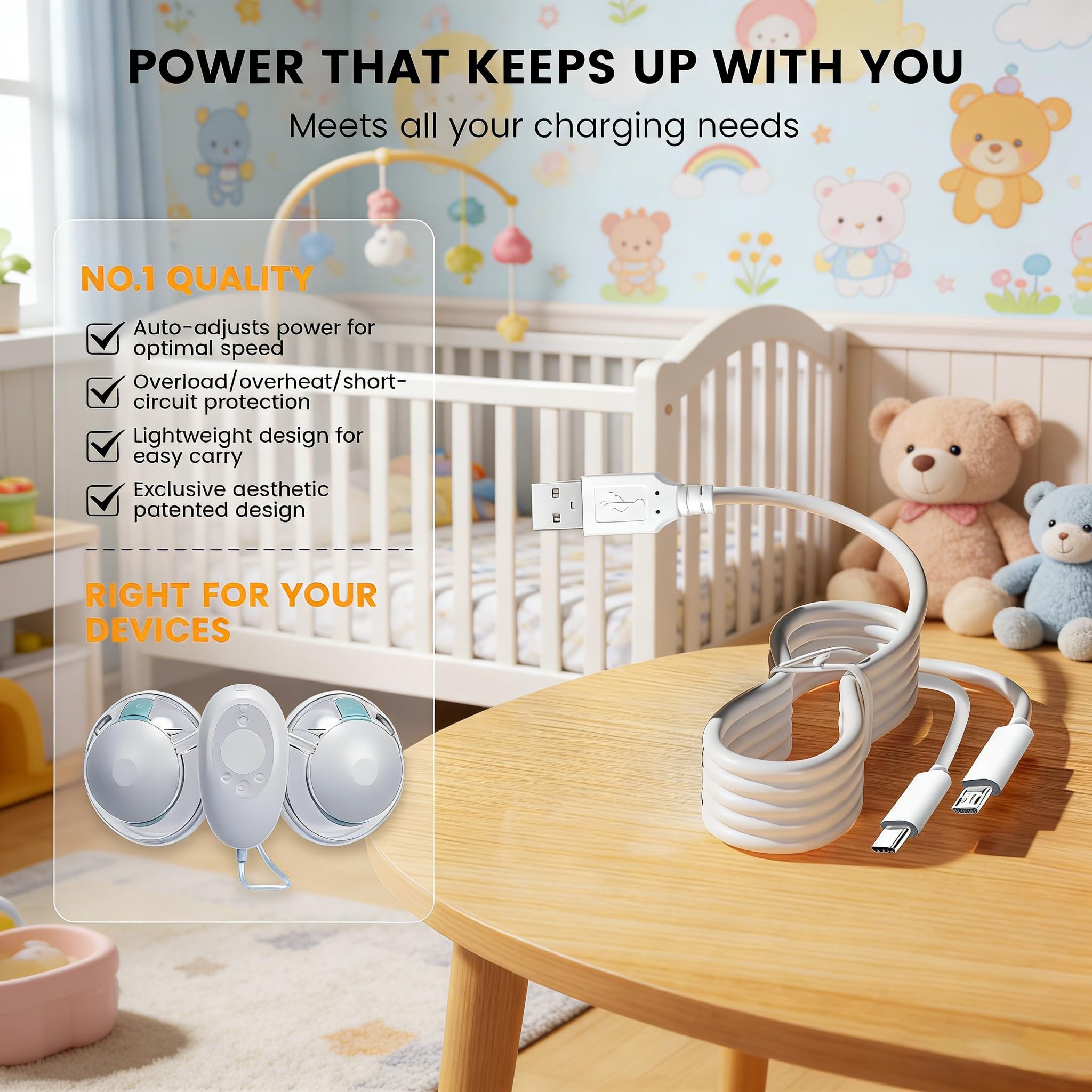 Kabel ładujący USB do laktatora kompatybilny z Elvie Stride 2, Double Pump, V2, Hospital-Grade, Stride Plus Catch Milk Collector Części do ładowania Kabel