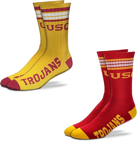 For Bare Feet Calcetines altos Deuce de la NCAA para hombre (paquete de 2), 4 rayas, talla L y M