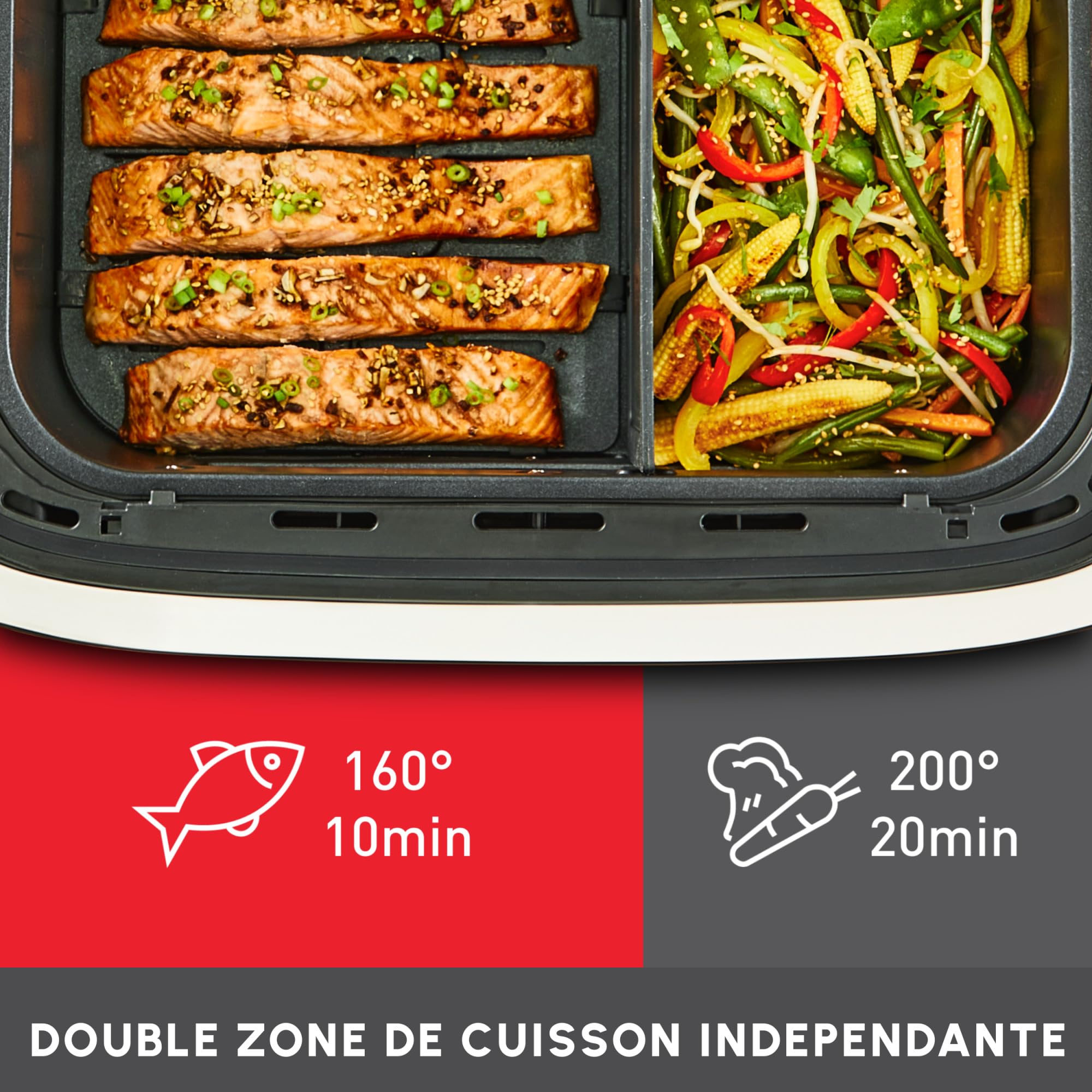 Moulinex Easy Fry Dual Flex, air fryer, Grand tiroir de 9L, Double zone, Séparateur amovible, jusqu'à 8personnes, 7programmes intuitifs, EZ9228F0, noire, Noir