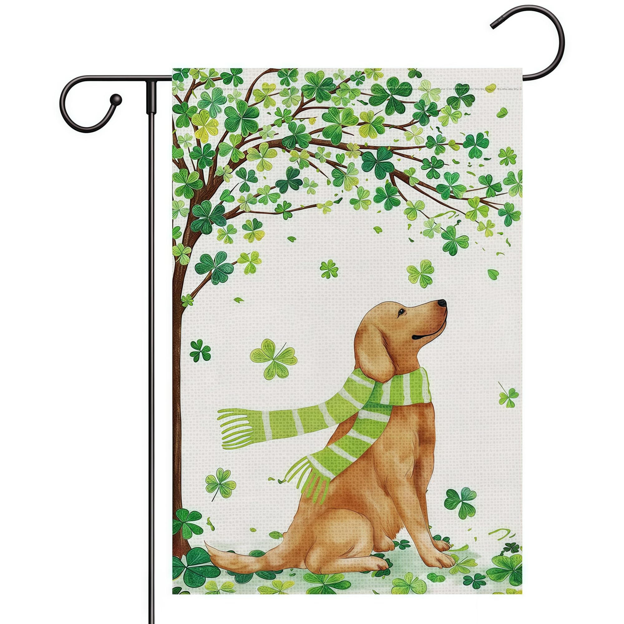 2 pack Welcome St. Patrick's Day Garden Flag Luckly Shamrock Cute Golden Retriever Double Sided 12x18 Inch Burlap Yard Flag Home Outdoor Decor