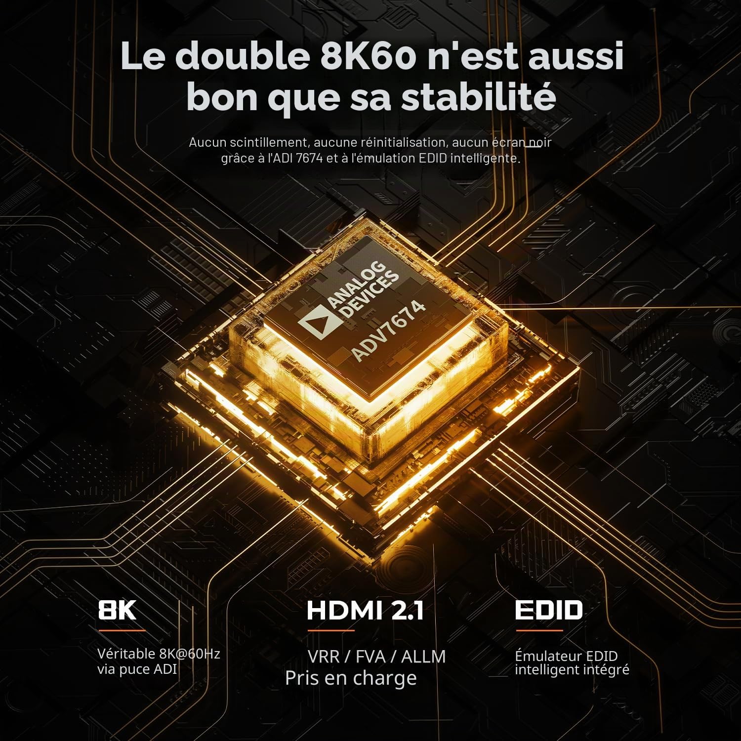 TESmart Pack KVM HDMI+DP 8K@60Hz 2 PC 2 Moniteurs + Câble HDMI 2.1 Fibre Optique 10 m, 48 Gbit/s, 4K@144Hz, USB 3.0, EDID, Réseau Gigabit, HDCP 2.3