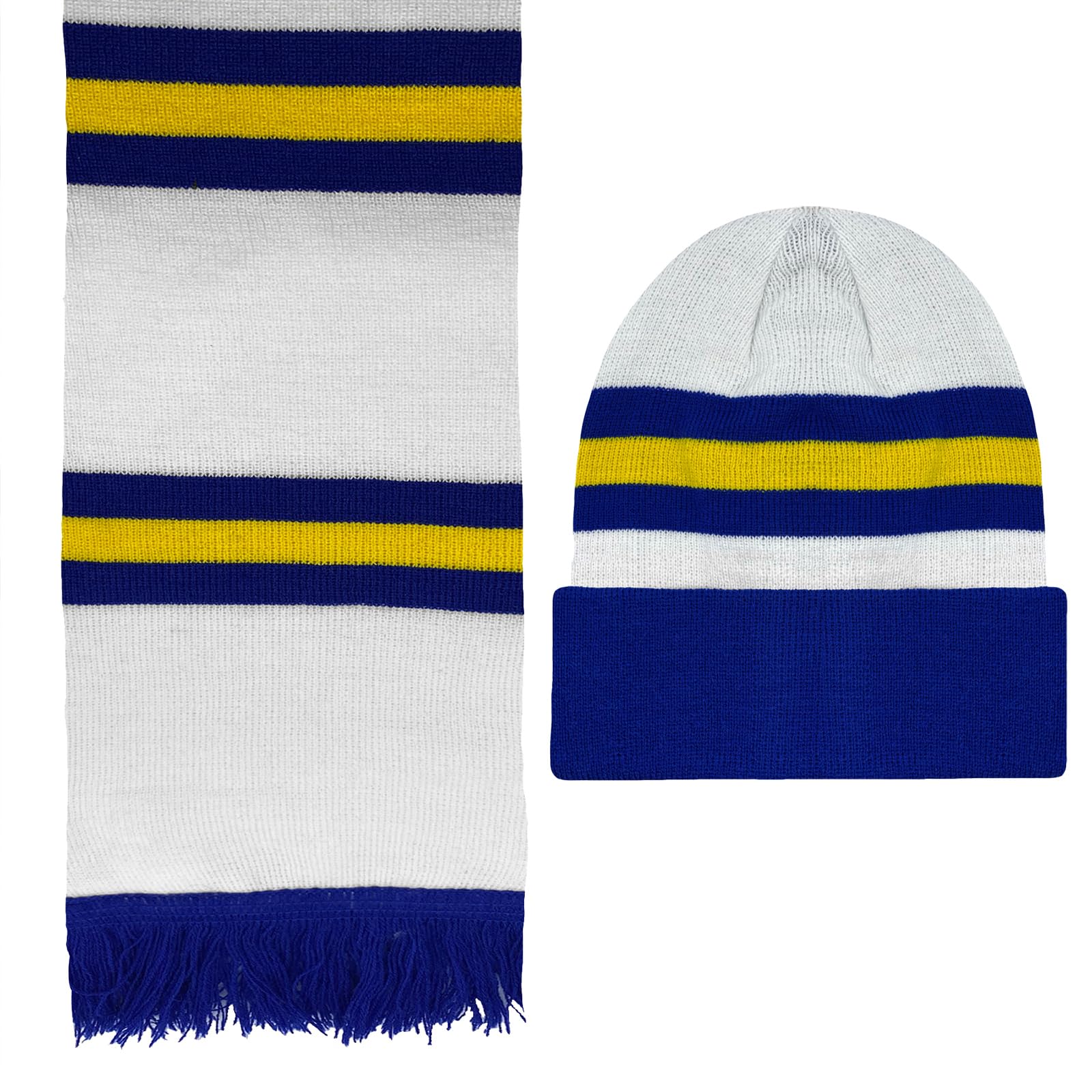 fan originals Leeds Beanie Hat & Scarf Set Retro Football Gift White