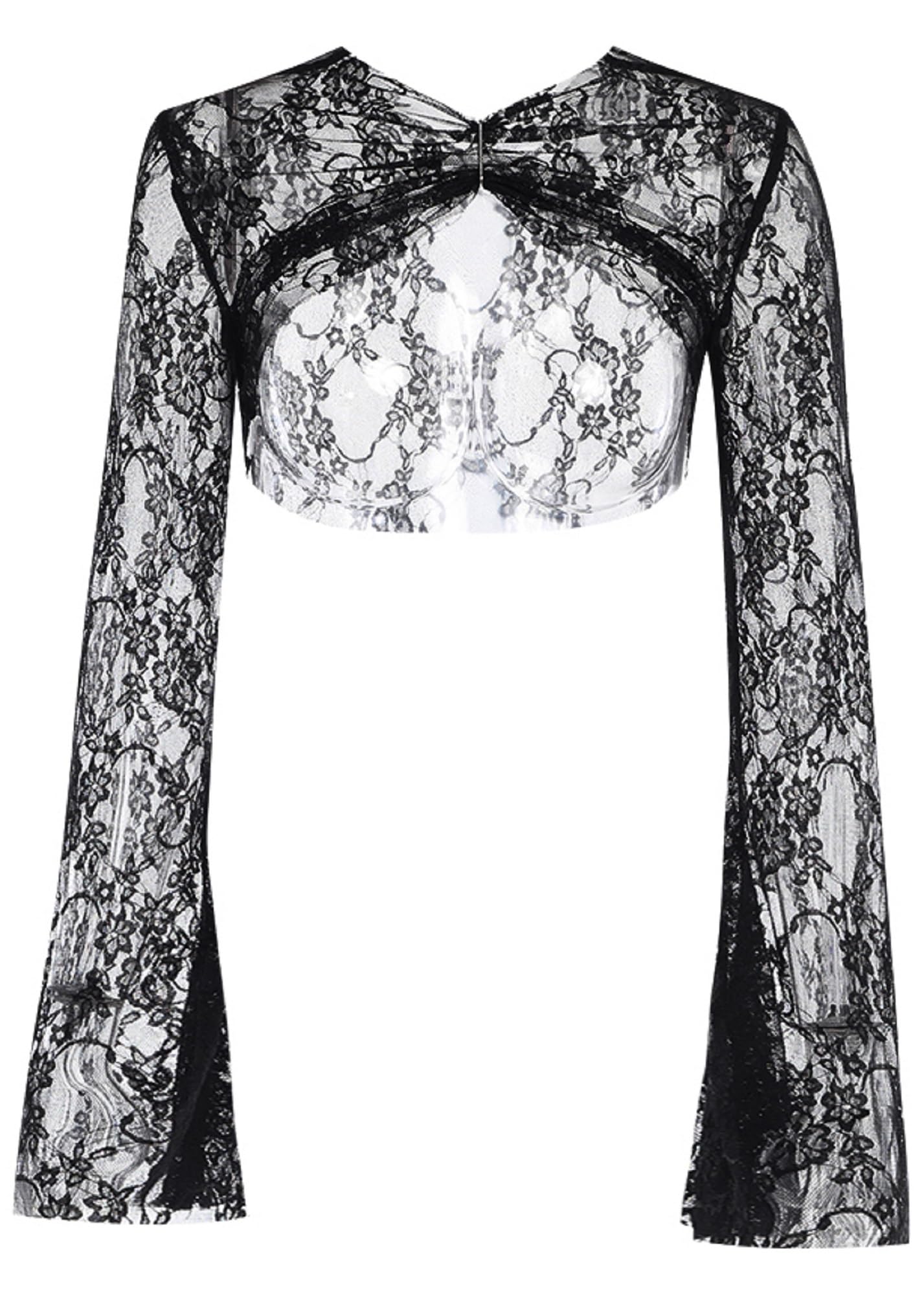 DINGJIUYANGothic Y2K Vintage Lace Overlays See Through Woman Cosplay Cover-ups Coat Flare Sleeve Black Fairy Grunge Smock Tops