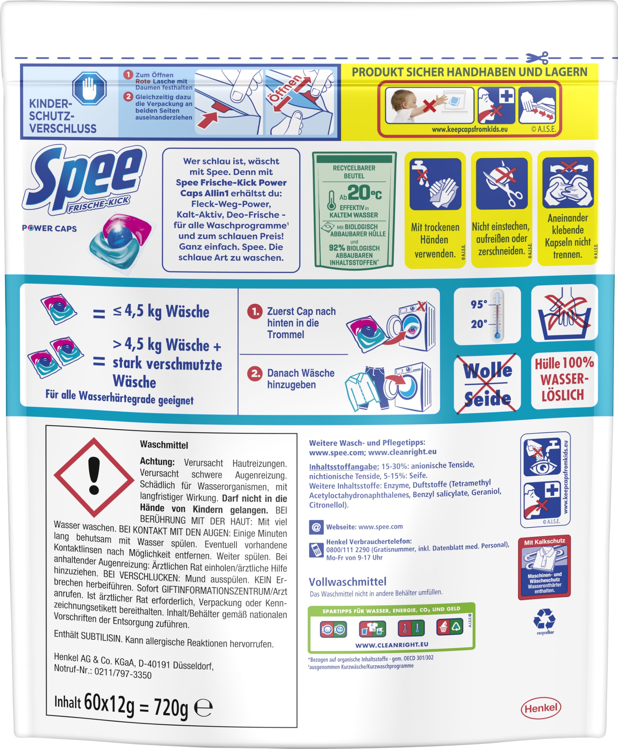 Spee Power Caps Frische-Kick Waschmittel (120 WL), 48h Deo-Frische – Ansicht 3