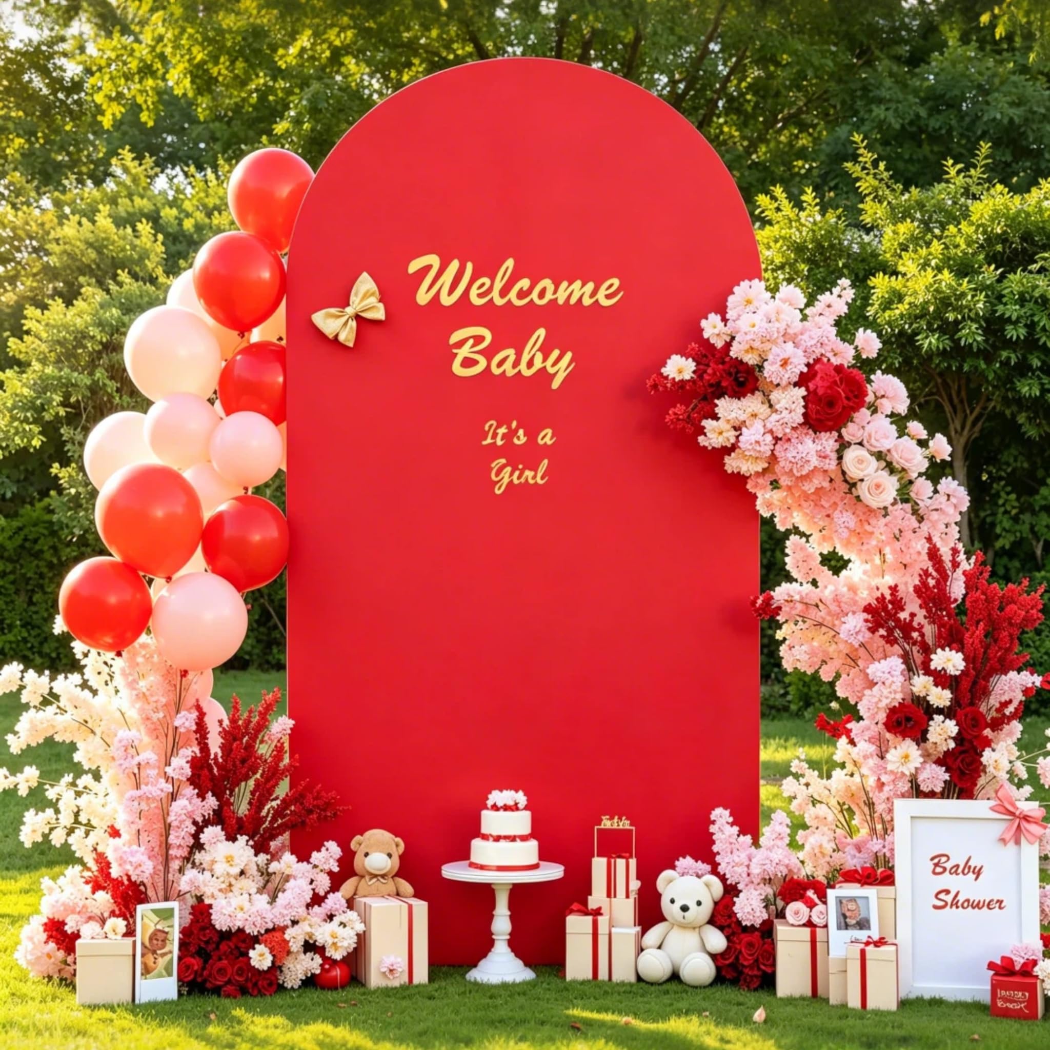 Red Arch Backdrop Cover 6.6ft Spandex Balloon Arch Cover Stretchy Backdrop for Wedding Ceremony, Birthday Party, Baby Shower, Anniversary Decorations
