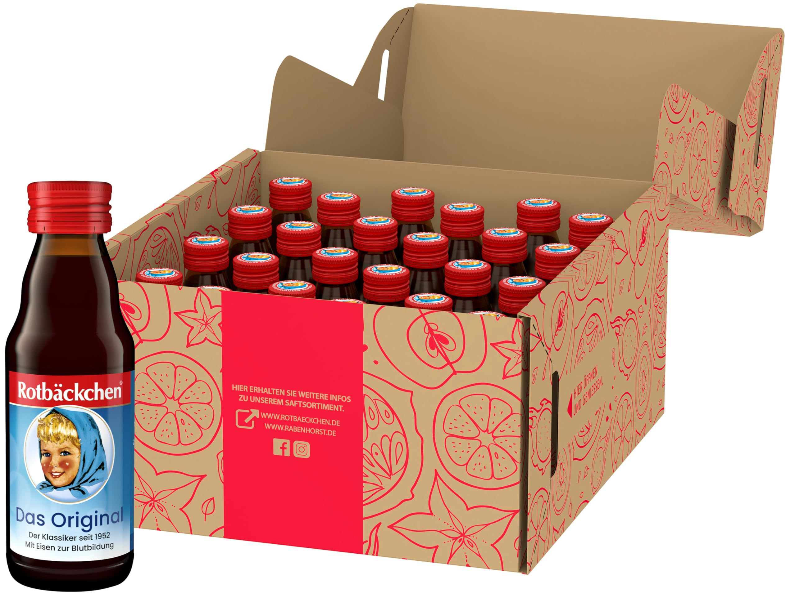 ROTBÄCKCHEN Das Original MINI 24er Pack (24 x 125 ml) - Saft aus 99 % Mehrfruchtsaft, 1 % Honig und Eisen