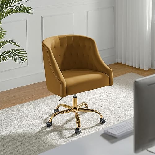 Miniatura 22 de Silla de trabajo de tela de terciopelo para la oficina en casa con asiento suave, ruedas giratorias ajustables, silla de escritorio de computadora