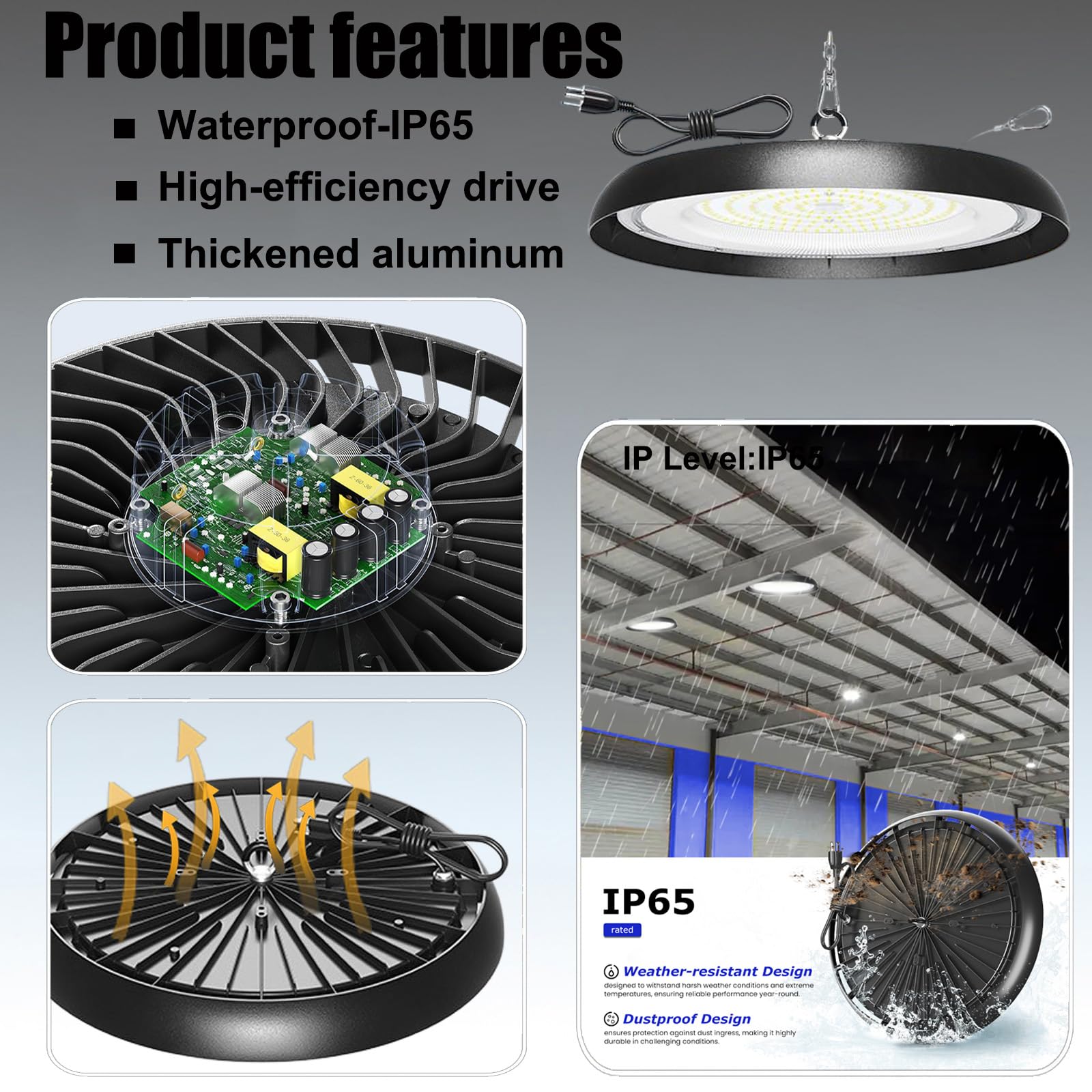 8Pack 200W UFO LED High Bay Light 30000lm 6000K Daylight 2000W Equivalent with 59inch US Plug Cable Garage — view 6