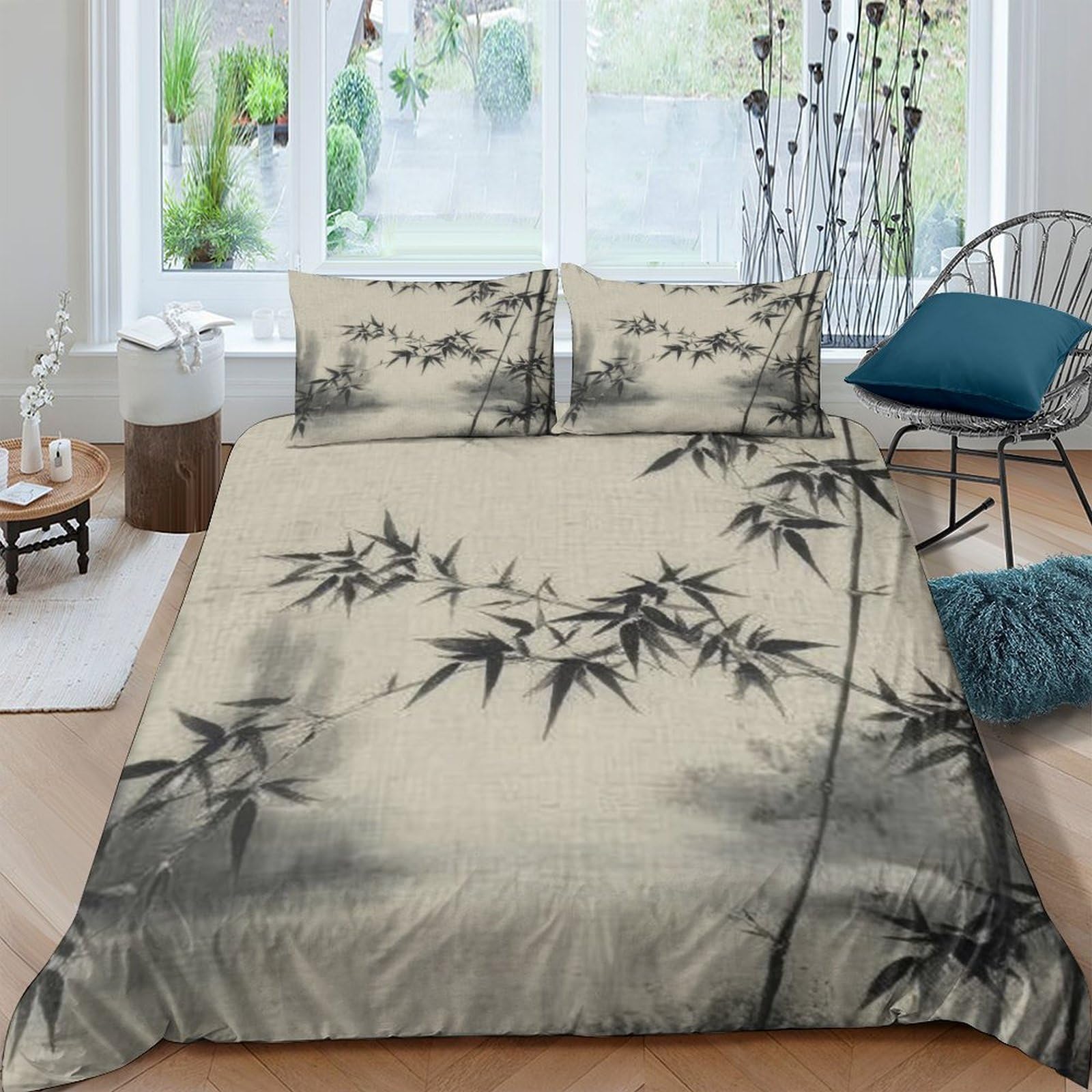 Ctjqhvkz Style-7 3D Printed Bamboo Ink Fitted Sheet Microfiber Soft Anti-Slip Zen Forest Bed Cover For Bedroom Guest Room Decor Single（135X200cm）