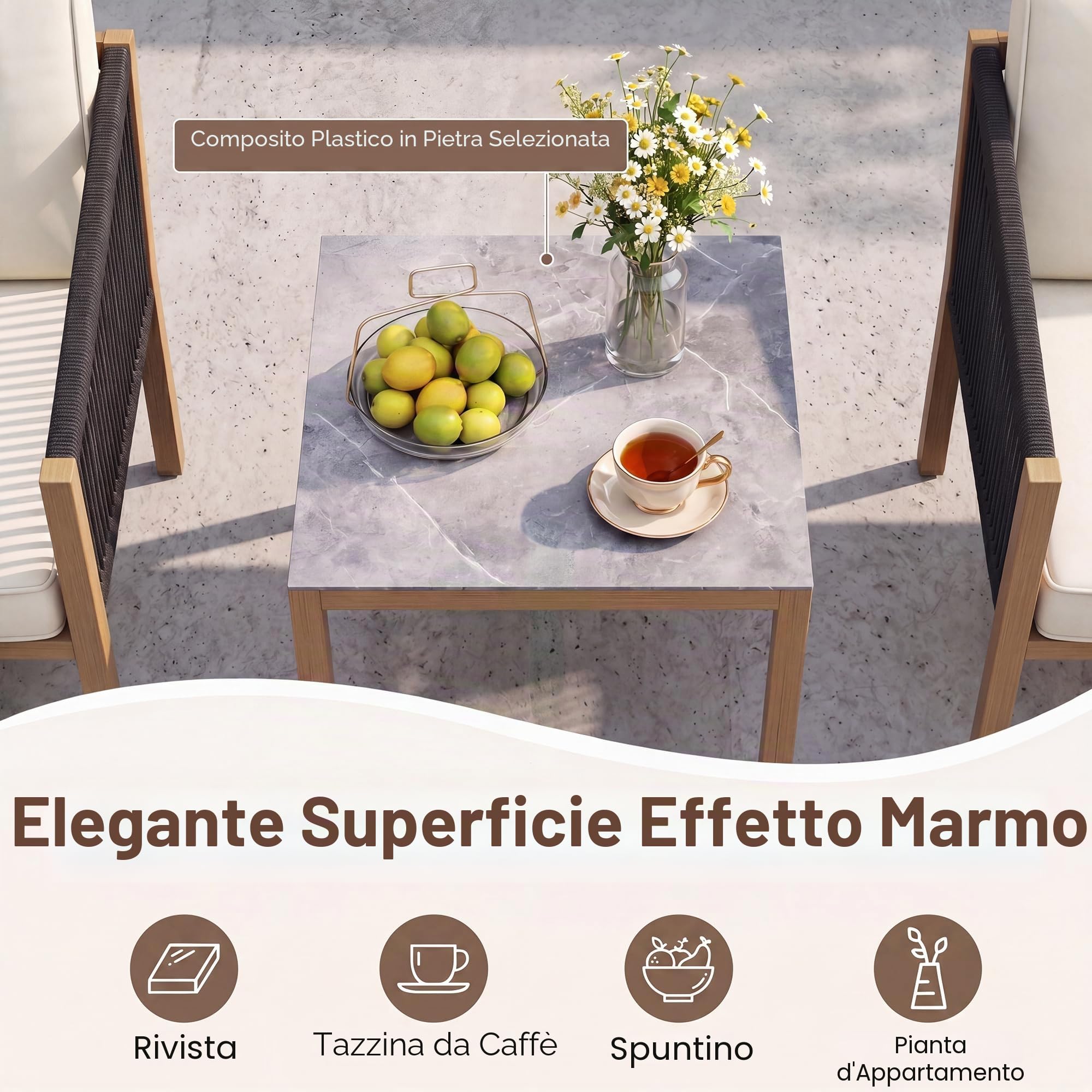 LIFEZEAL Salotto da Giardino Esterno 3 Pezzi, in Rattan PE, Set Giardino Esterno, Poltrone con Cuscini Rimovibili, Tavolino da Caffè, Divanetto per Salottino, Terrazza e Cortile (Stile 3)