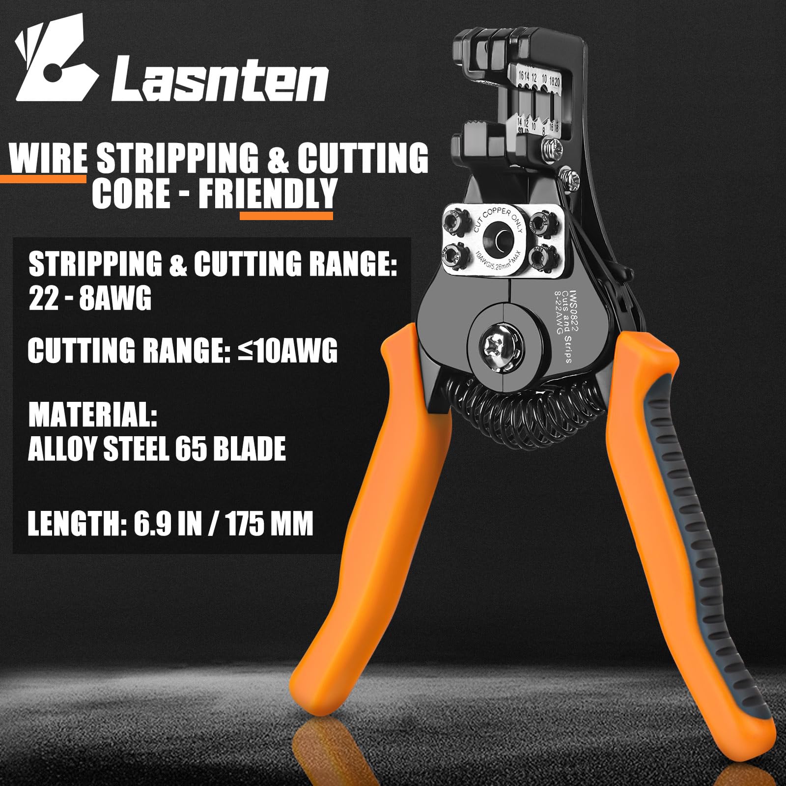 Lasnten Pelacables de alta resistencia para electricista, autoajustable, herramientas pelacables compatibles con 8-20 AWG sólido y trenzado de 10-22 AWG