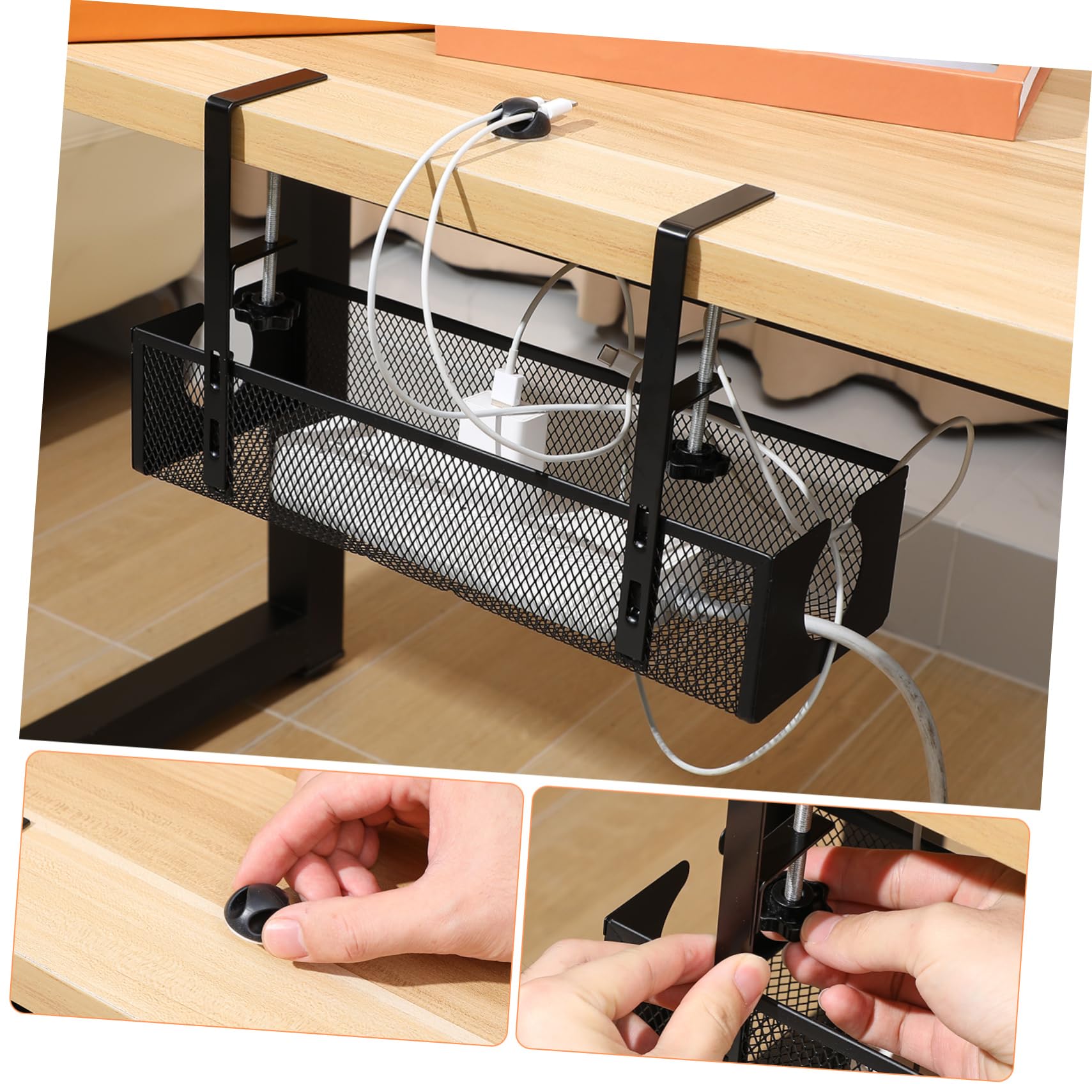 Operitacx 3 Piezas Cesta De Almacenamiento De Cables Organizador De Cables Para Escritorio Soporte De Cables Para Escritorio Bandeja De Gestión De Cables Debajo Del Escritorio Cesta De