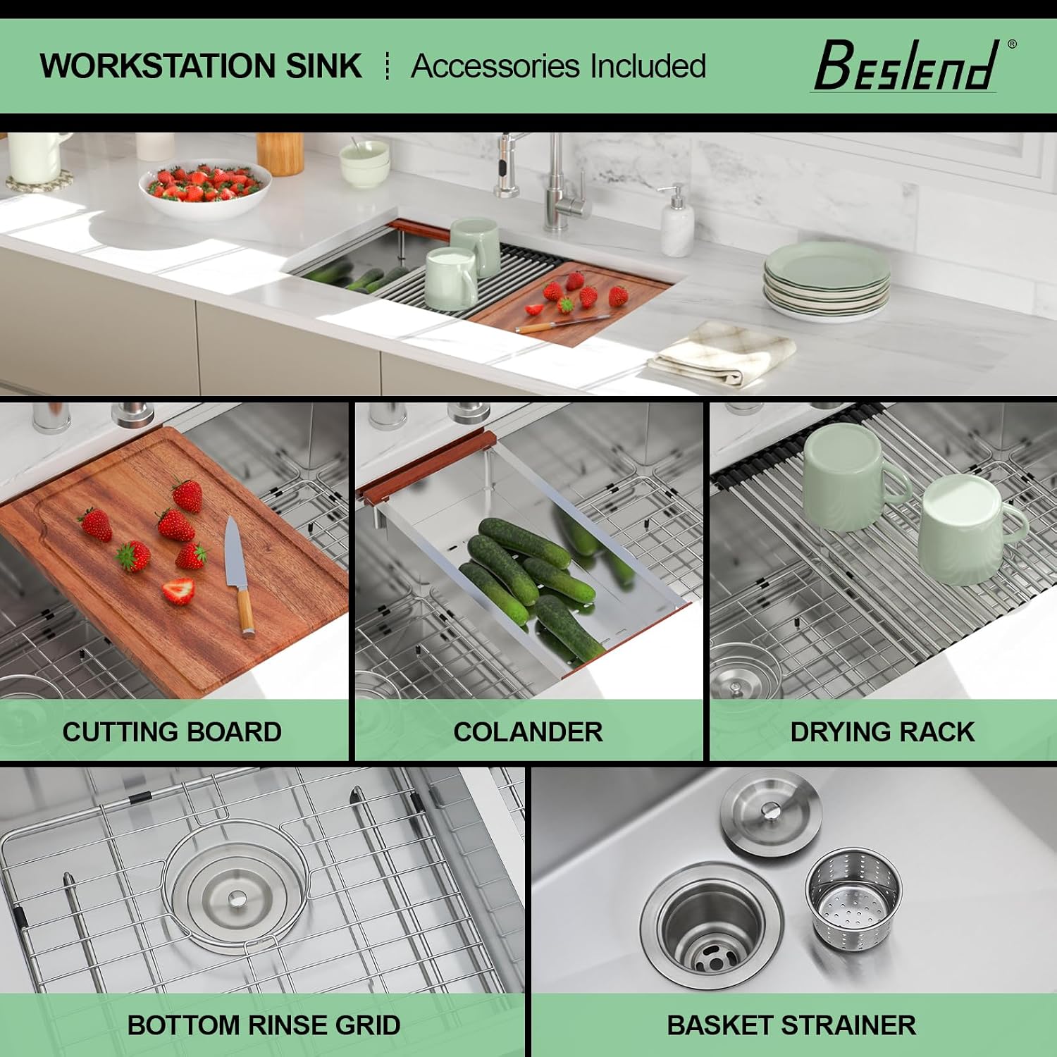 30 Undermount Kitchen Sink - 30x19 Double Bowl Kitchen Sinks Workstation 16 Gauge Stainless Steel Sink Low Divide Double Basin 60/40
