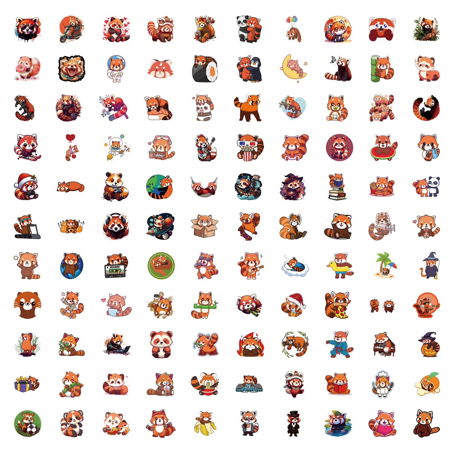 110 Pack Red Panda Cute Animal Stickers Waterproof Cartoon Little Panda Stickers for Water Bottle Laptop Car Bicycle Skateboard Scrapbooking Notebook,Panda Stickers for Kids Teens Adult - Image 3