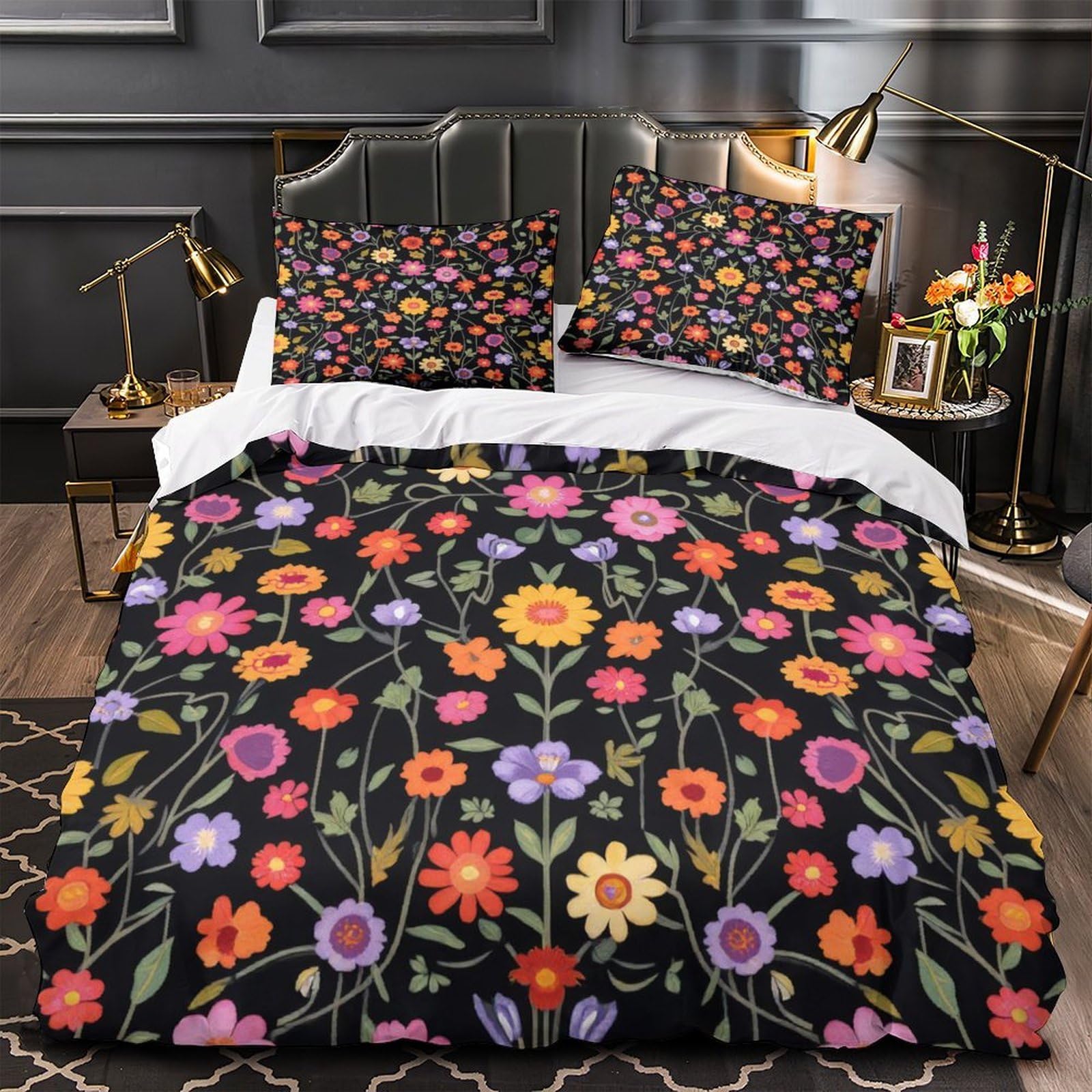 MMDASBVPE FloralPattern Quilt Cover 3D Design Printed Luxurious 3 Pcs Bedding Set Zipper Comforter Cover Super Soft Anti-allergic for Kids Adults Women Teens Youth Girls Single（135x200cm）