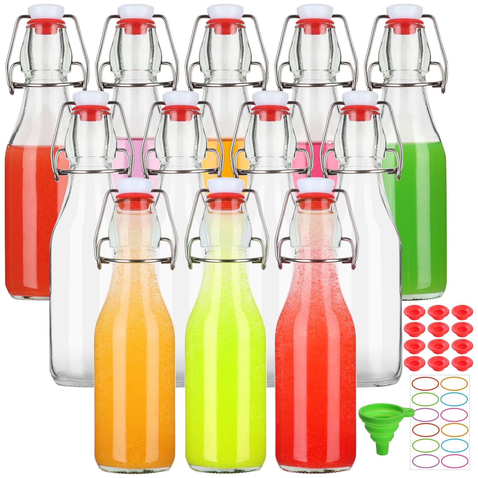 Bügelverschluss-Glasflaschen, Klappdeckel, Bierbrühflasche mit Verschluss, für Kombucha, 2. Gärung, Kefir, Vanilleextrakt, Getränke, luftdichter Deckel, 12 Stück